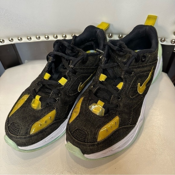 Nike Womens M2K Tekno Black Twill Denim Size 7 BV0970 001 Yellow Mint Colorway - Picture 1 of 11